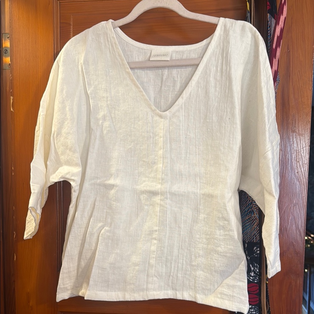 Cream V-neck Dolman sleeve top - Made in MI, XL!
